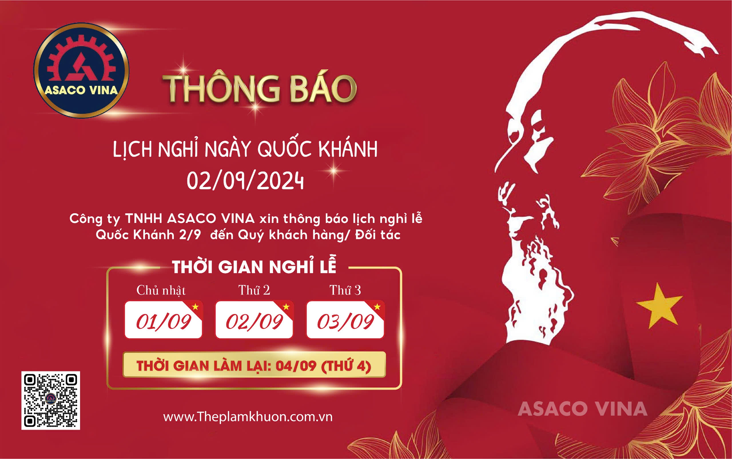 [ASACO VINA] THÔNG BÁO LỊCH NGHỈ LỄ 2/9