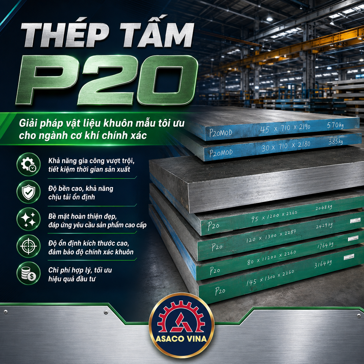 Thép Tấm P20 – Giải pháp vật liệu khuôn mẫu tối ưu cho ngành cơ khí chính xác