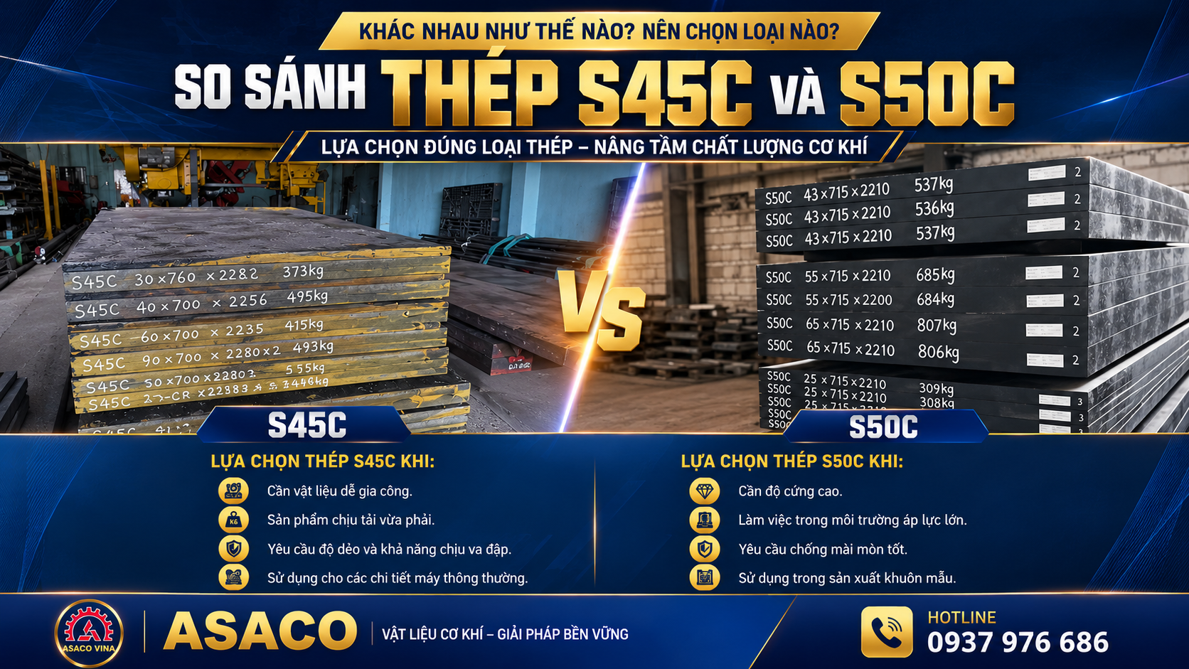 So sánh thép S45C và S50C: Khác nhau như thế nào? Nên chọn loại nào?