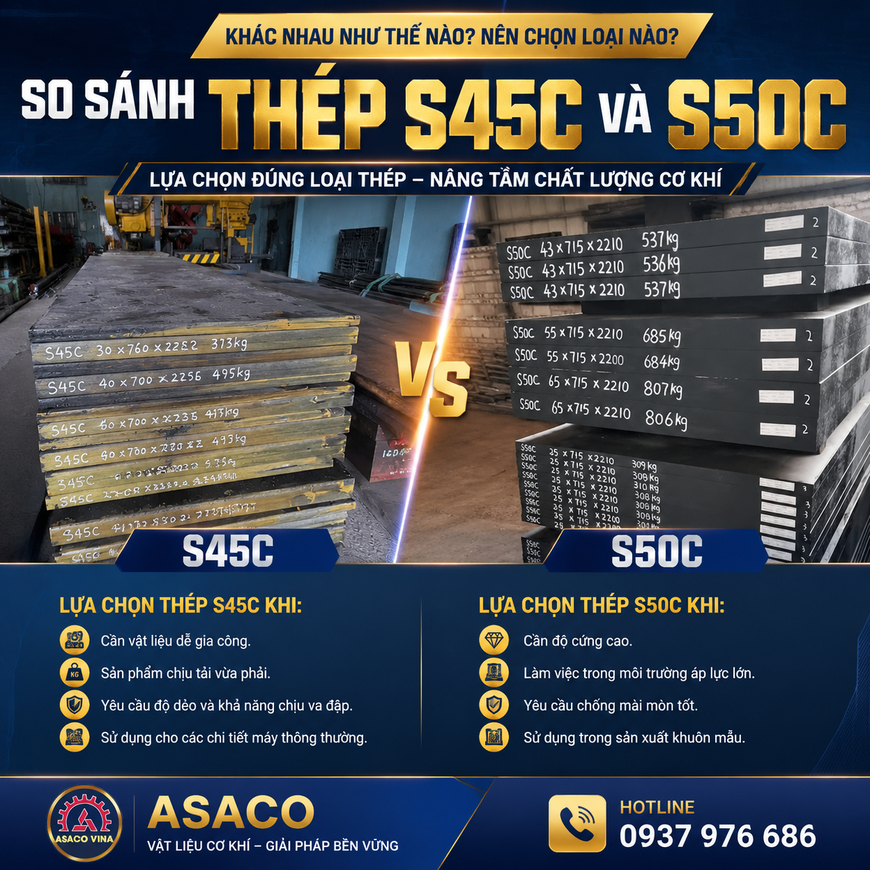 So sánh thép S45C và S50C: Khác nhau như thế nào? Nên chọn loại nào?