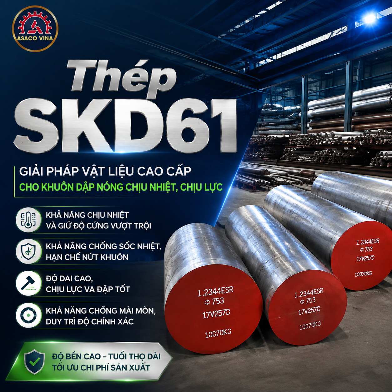 Thép SKD61 – Giải pháp vật liệu cao cấp cho khuôn dập nóng chịu nhiệt, chịu lực
