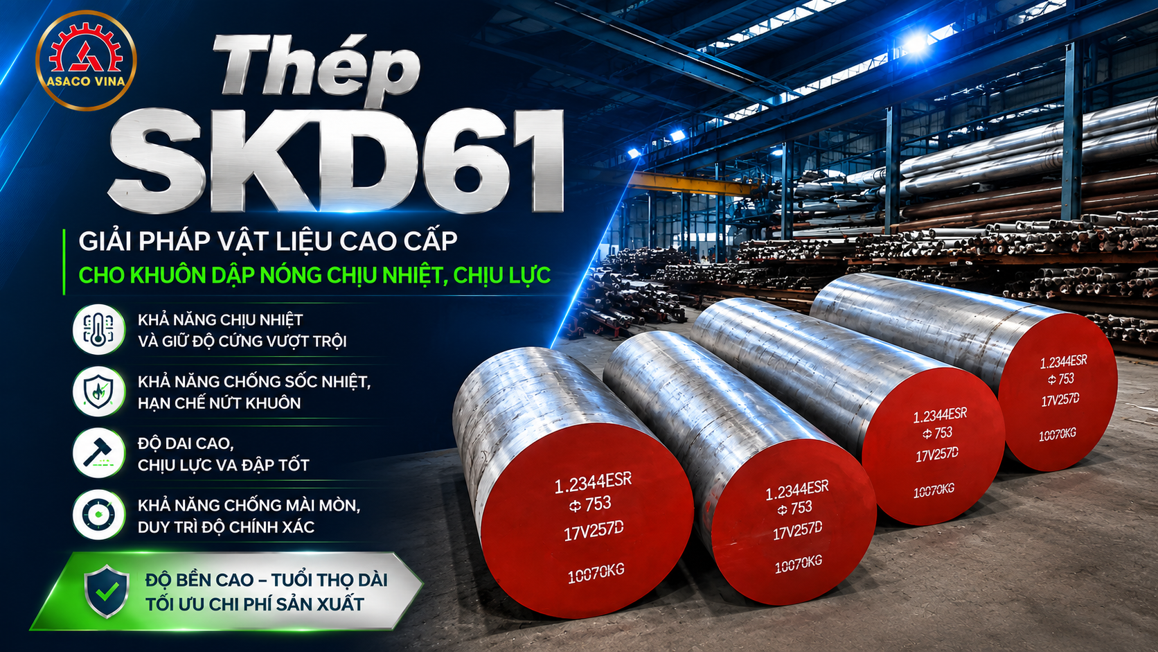 Thép SKD61 – Giải pháp vật liệu cao cấp cho khuôn dập nóng chịu nhiệt, chịu lực