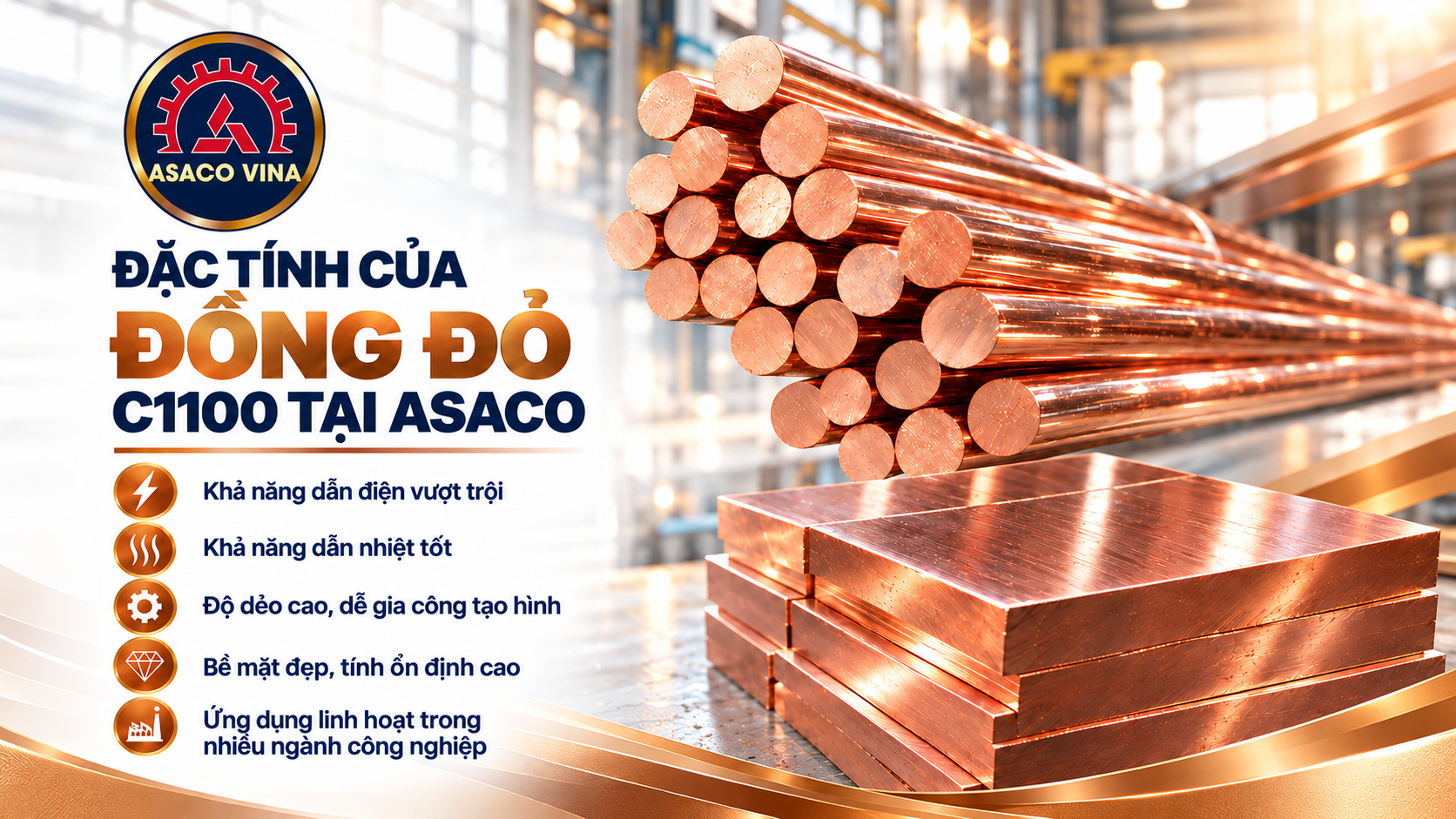 Đồng Đỏ C1100-  Đặc tính nổi bật của đồng đỏ nguyên chất trong công nghiệp